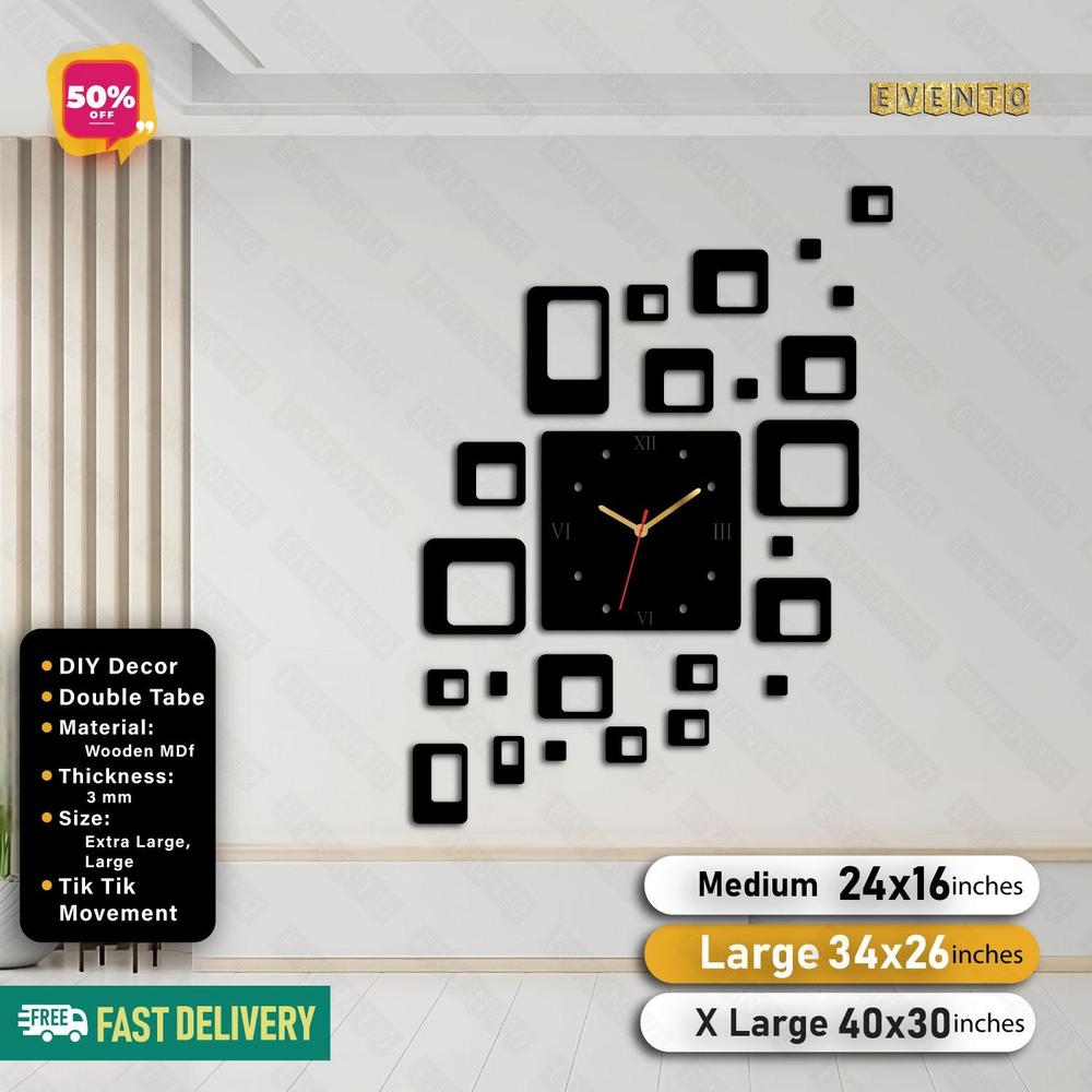 Square Box Wooden Wall Clock (Large)