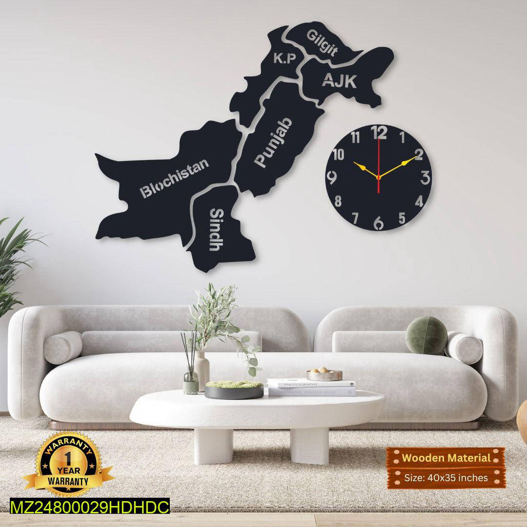 Pakistan Map Wall Design & Clock