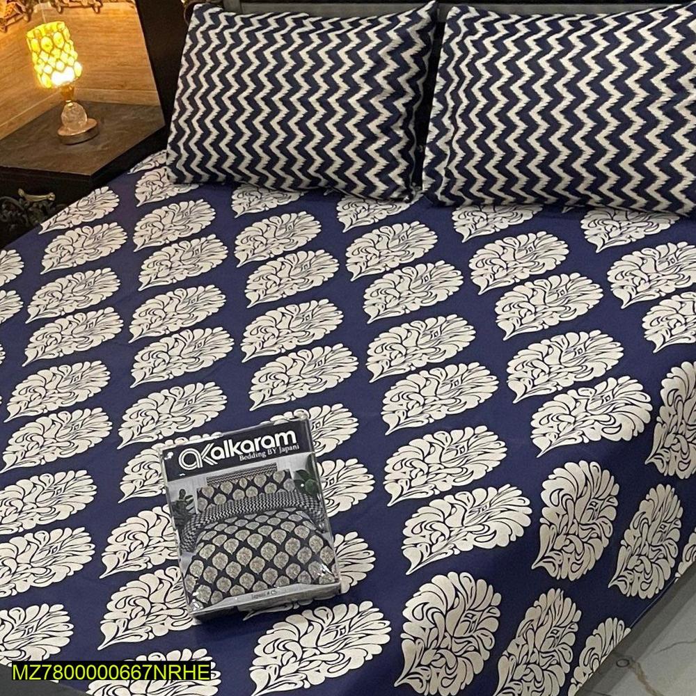 3-Pcs Cotton Printed Double Bedsheet