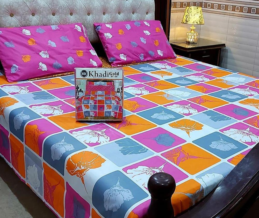 3-Pcs Cotton Printed Double Bedsheet