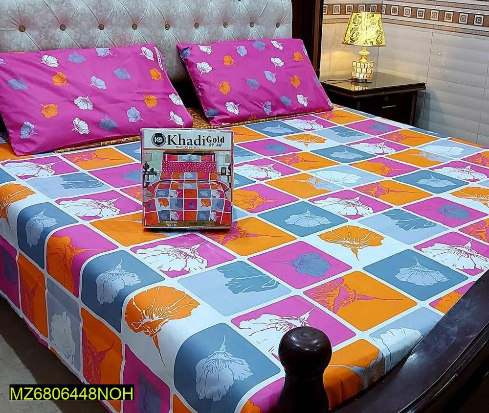 3-Pcs Cotton Printed Double Bedsheet