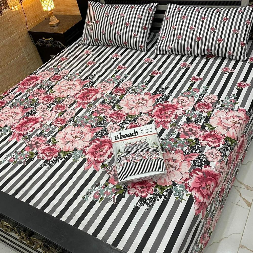 3-Pcs Cotton Printed Double Bedsheet