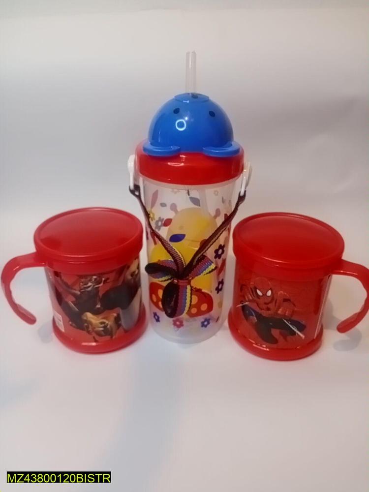 Kid's Plastic Mug And Bottle (Pack Of 3)