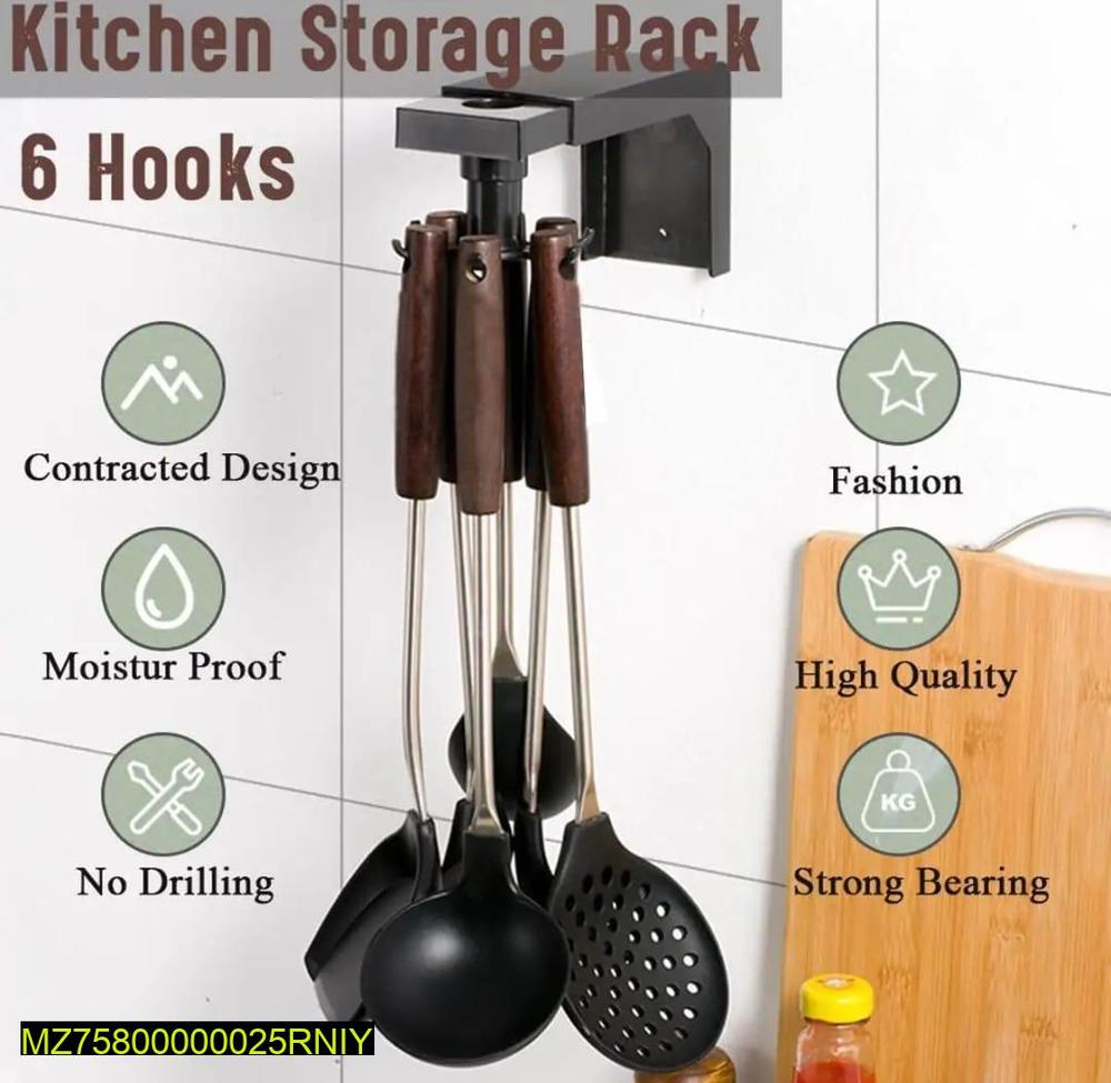 Multifunction 6 Hooks Spatula Rack Wall Mounted