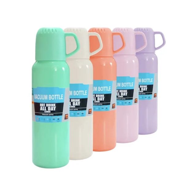 Vacuum Flask Stainless Steel Bottle With 2 Cups And Gift Box 550 Ml (random Color)