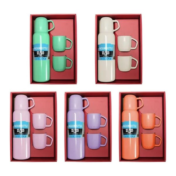 Vacuum Flask Stainless Steel Bottle With 2 Cups And Gift Box 550 Ml (random Color)